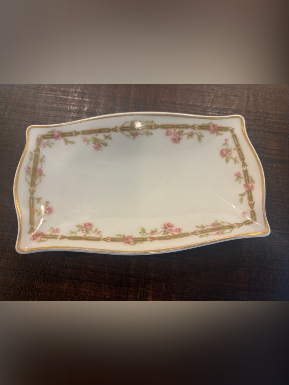 Antique Theodore Haviland Limoges Small Porcelain Dish Pink Roses Gold Trim